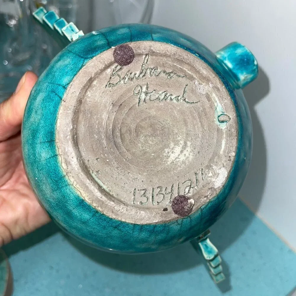Barbara Heard Ceramic Lantern Signed Bird Head Blue Gray Handmade Pottery Candle
